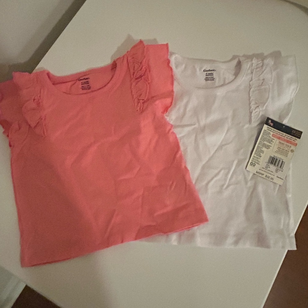 Gerber Girls Short Sleeve Ruffle Tee - Pink & White